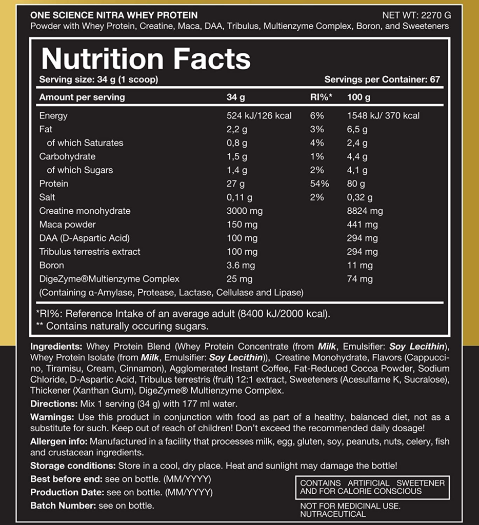 One Science Nitra Whey Protein Ingredients